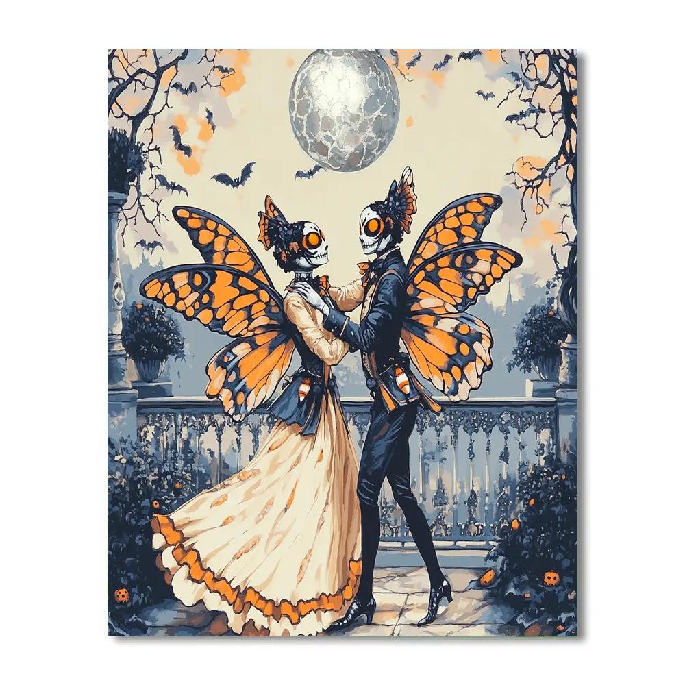 Moth Masquerade Beneath The Cracked Moon Spooky painting number kit