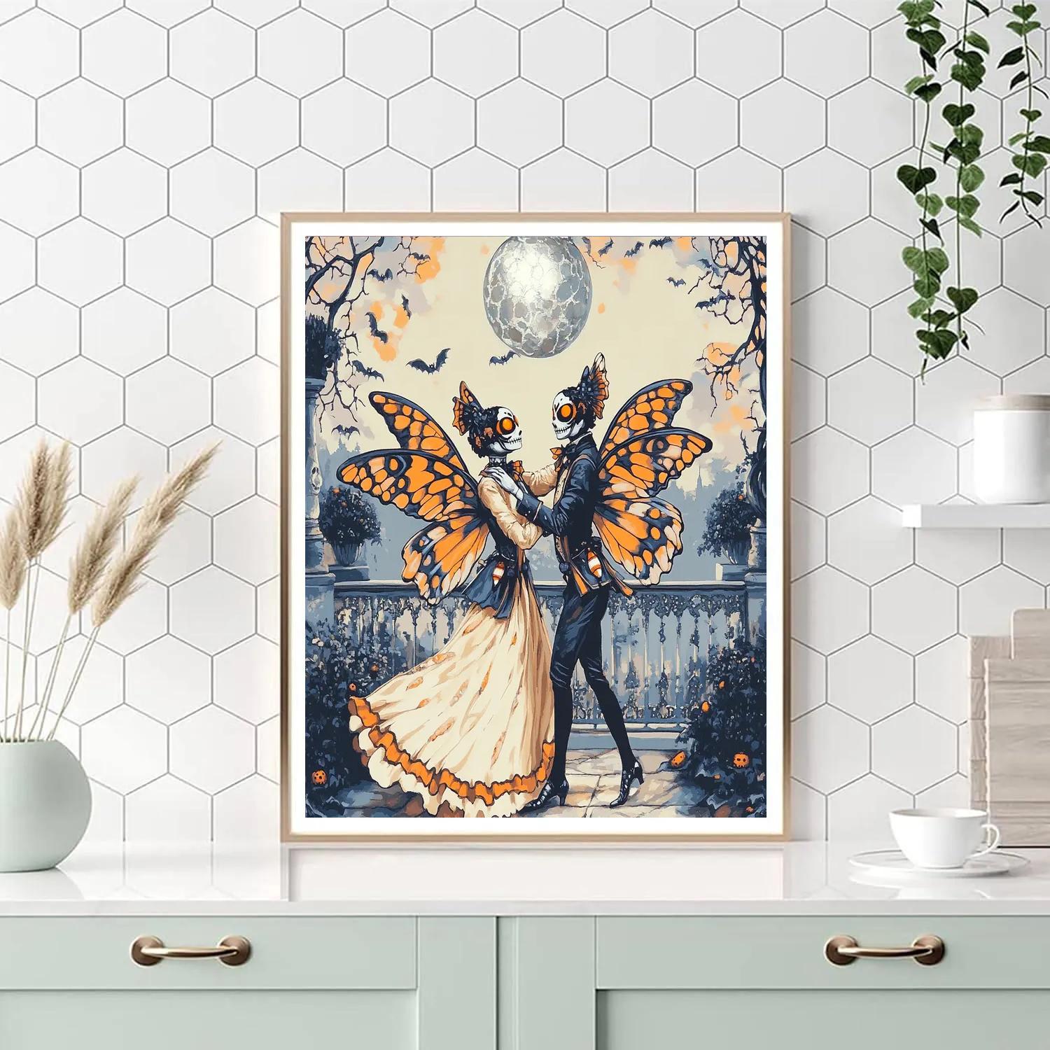 Moth Masquerade Beneath The Cracked Moon Spooky painting number kit