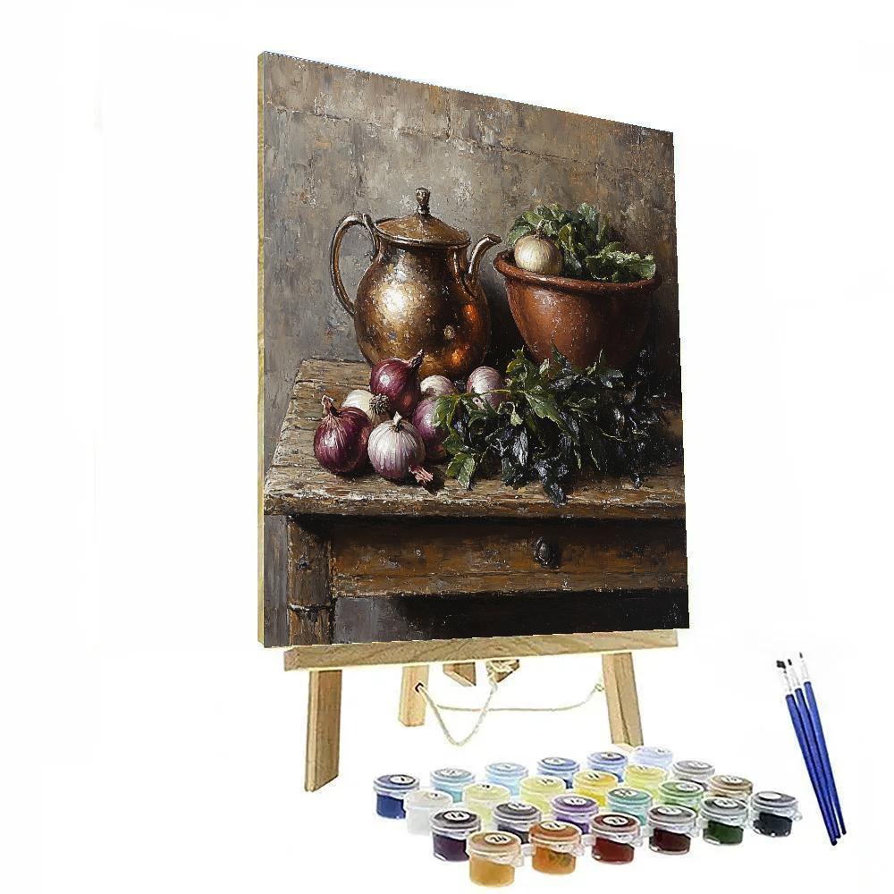 Diego Velazquez Inspired Copper Kettle And Market Vegetables Still Life DIY paint by numbers