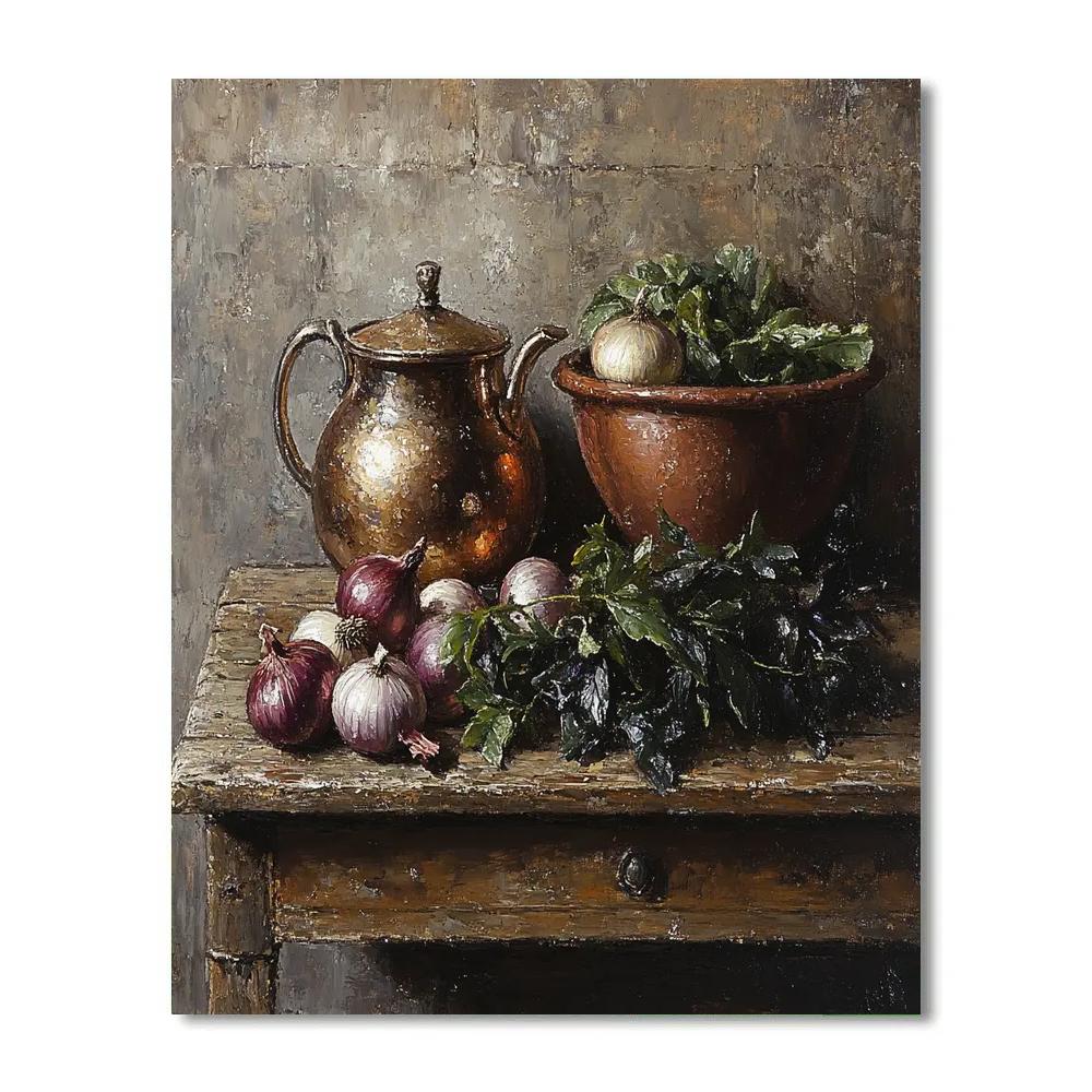 Diego Velazquez Inspired Copper Kettle And Market Vegetables Still Life DIY paint by numbers