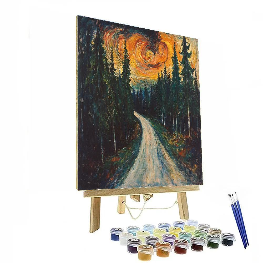 Munch Inspired Storm Over Lonely Forest Road paint by color
