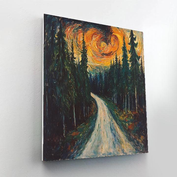 Munch Inspired Storm Over Lonely Forest Road paint by color
