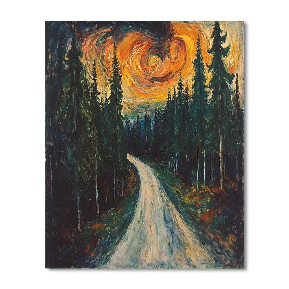 Munch Inspired Storm Over Lonely Forest Road paint by color
