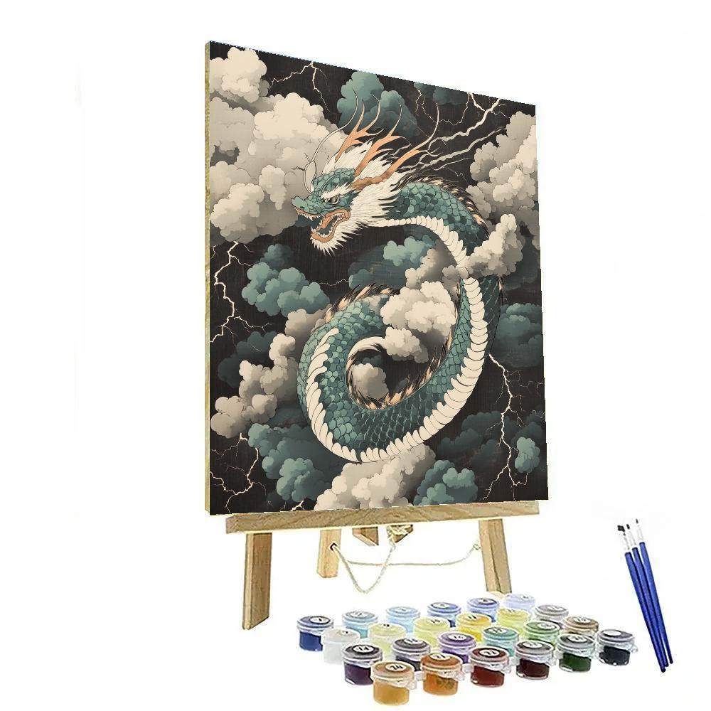Hokusai Inspired Dragon Among Thunderclouds paint by numbers