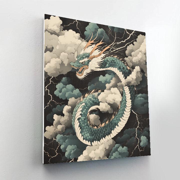 Hokusai Inspired Dragon Among Thunderclouds paint by numbers