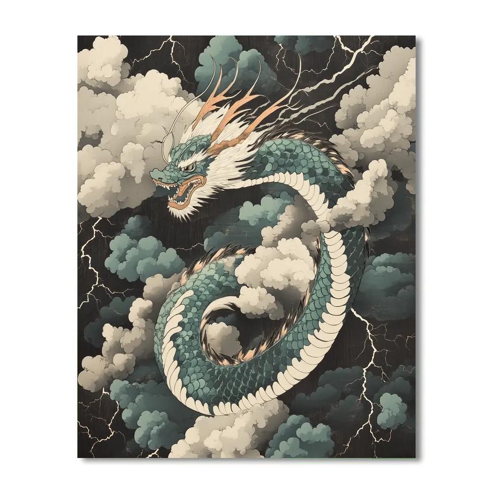 Hokusai Inspired Dragon Among Thunderclouds paint by numbers