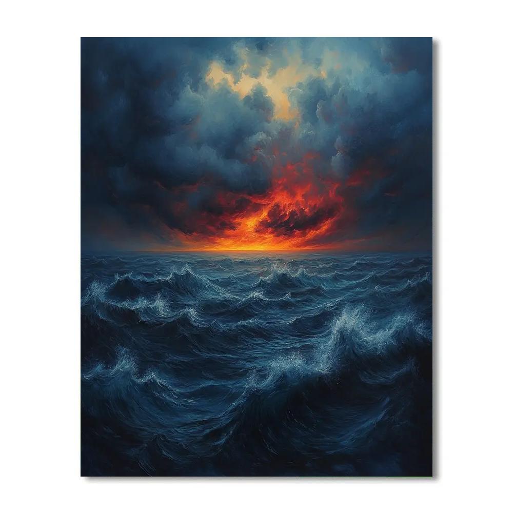 Edvard Munch Inspired Storm Swell Against Burning Horizon paint by number