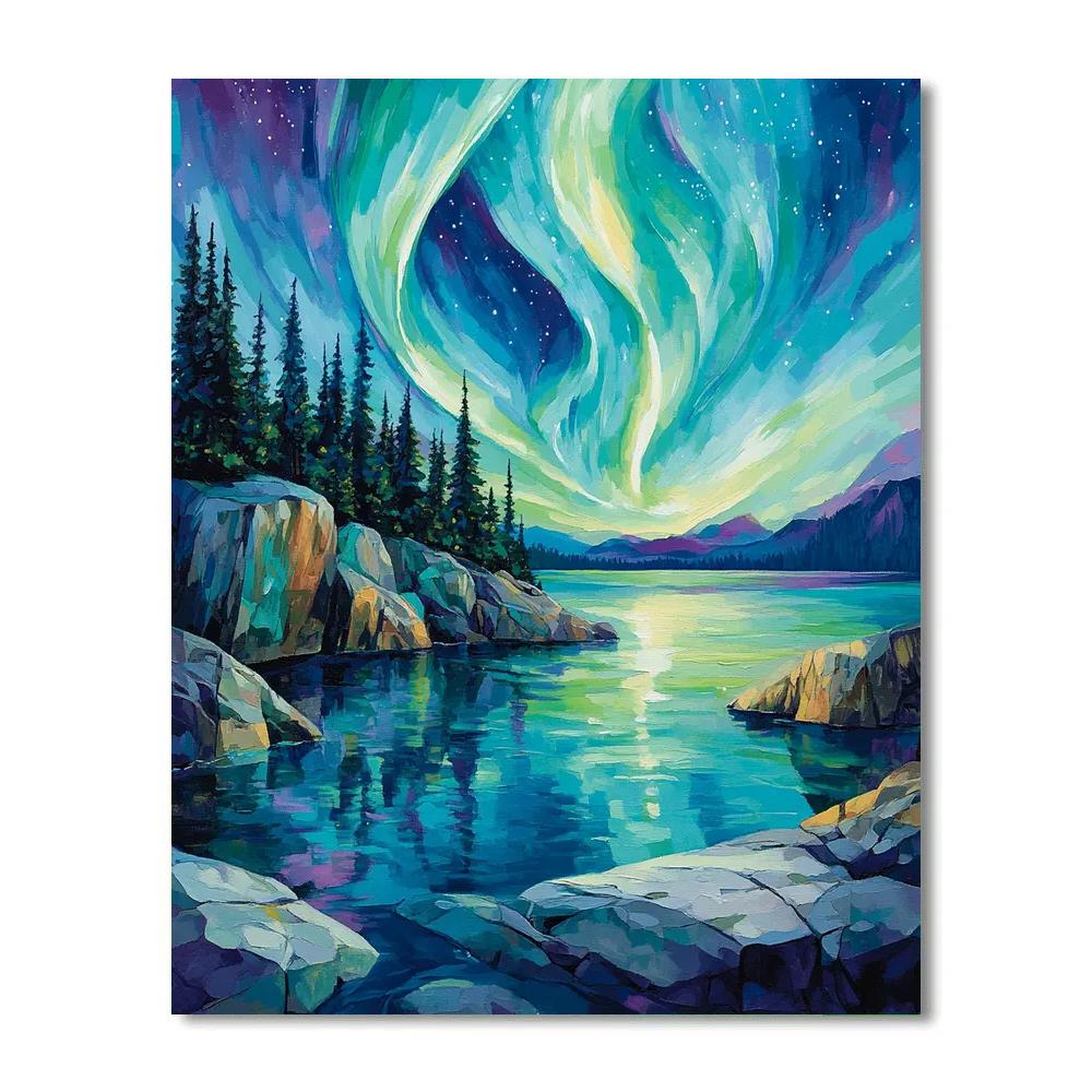 Franklin Carmichael Inspired Aurora Over Granite Bay Paint by numbers kits