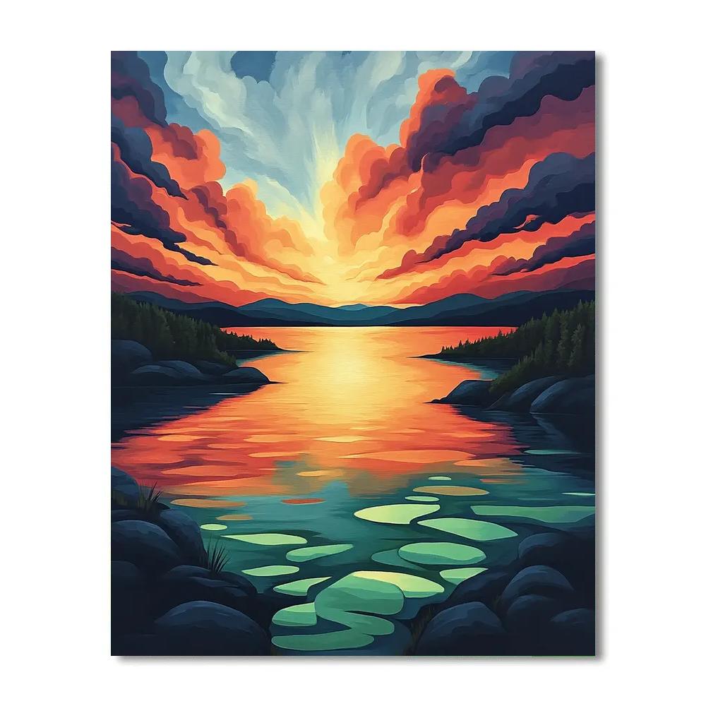 Frederick Varley Inspired Twilight Ember Over Northern Lake paint by color