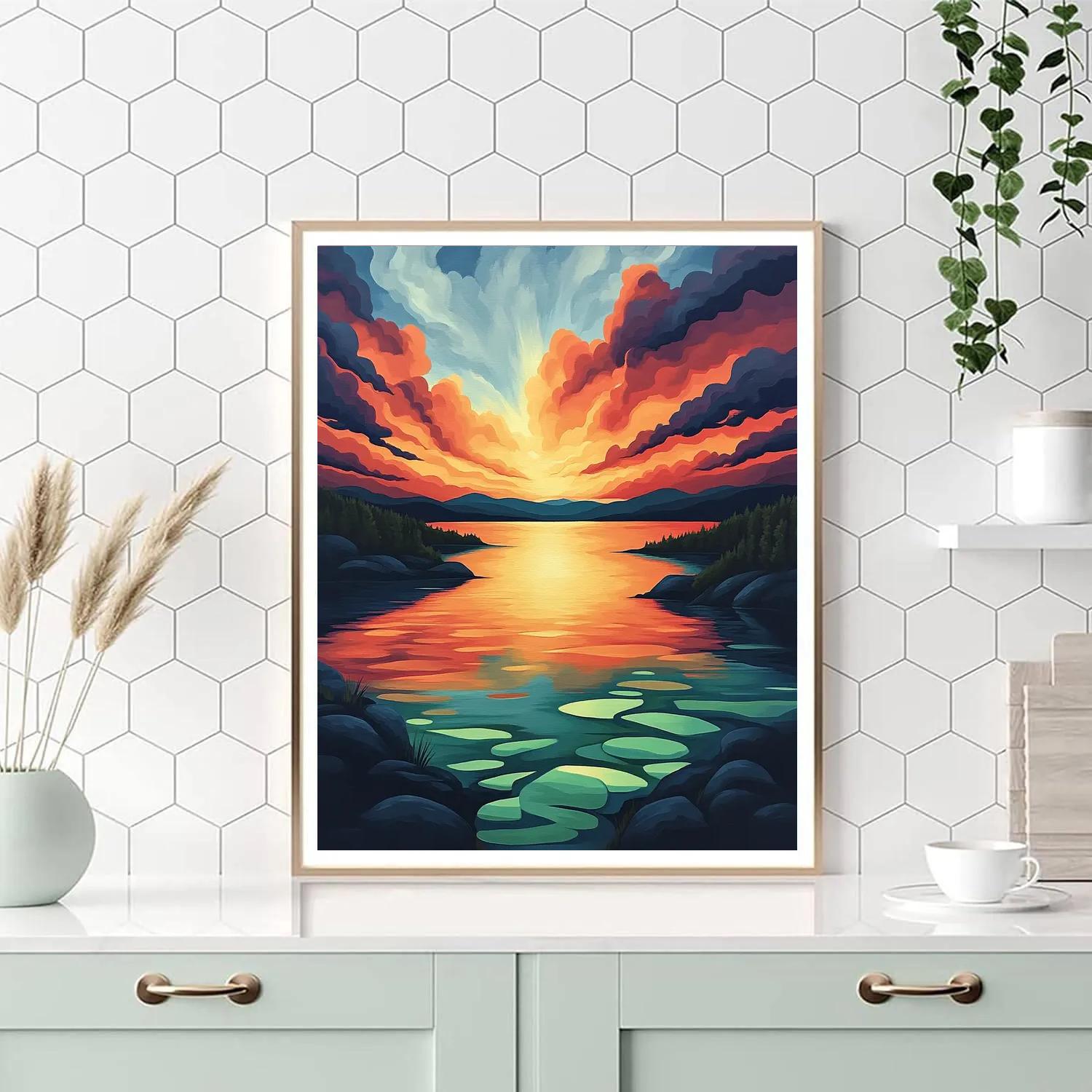 Frederick Varley Inspired Twilight Ember Over Northern Lake paint by color