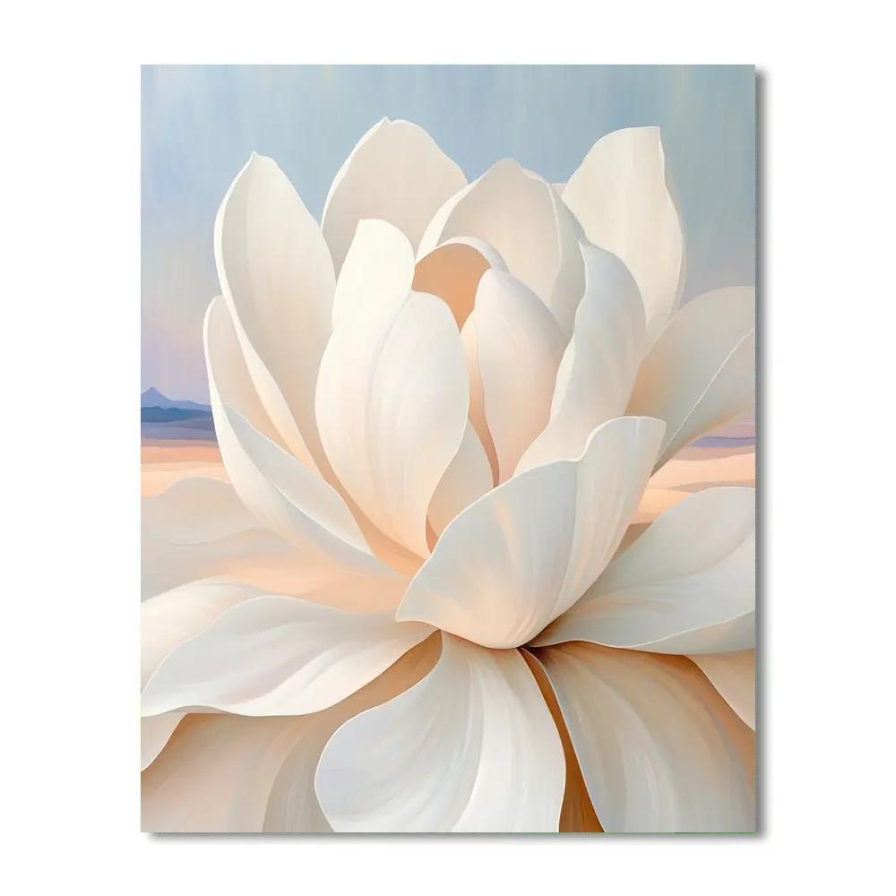 Georgia Okeeffe Inspired Ivory Petals Opening Into Desert Sky paint by color