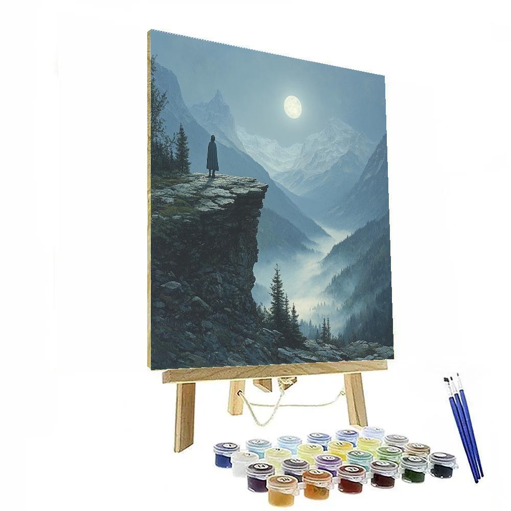 Caspar David Friedrich Inspired Moonlit Mountain Pass paint by numbers