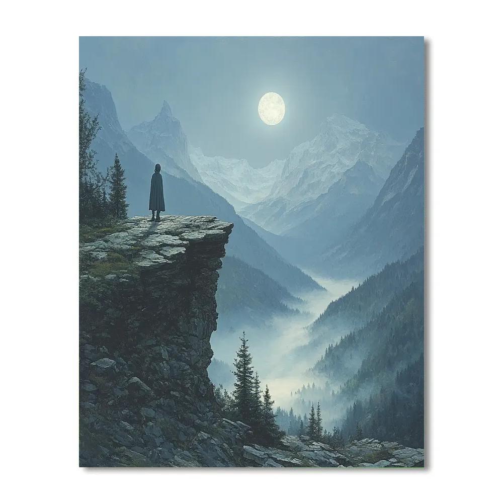 Caspar David Friedrich Inspired Moonlit Mountain Pass paint by numbers