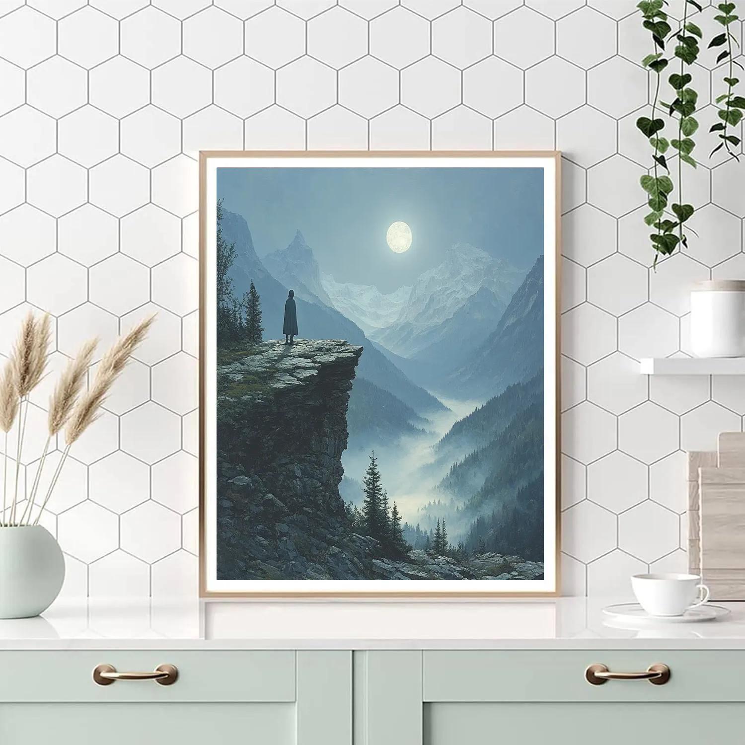 Caspar David Friedrich Inspired Moonlit Mountain Pass paint by numbers