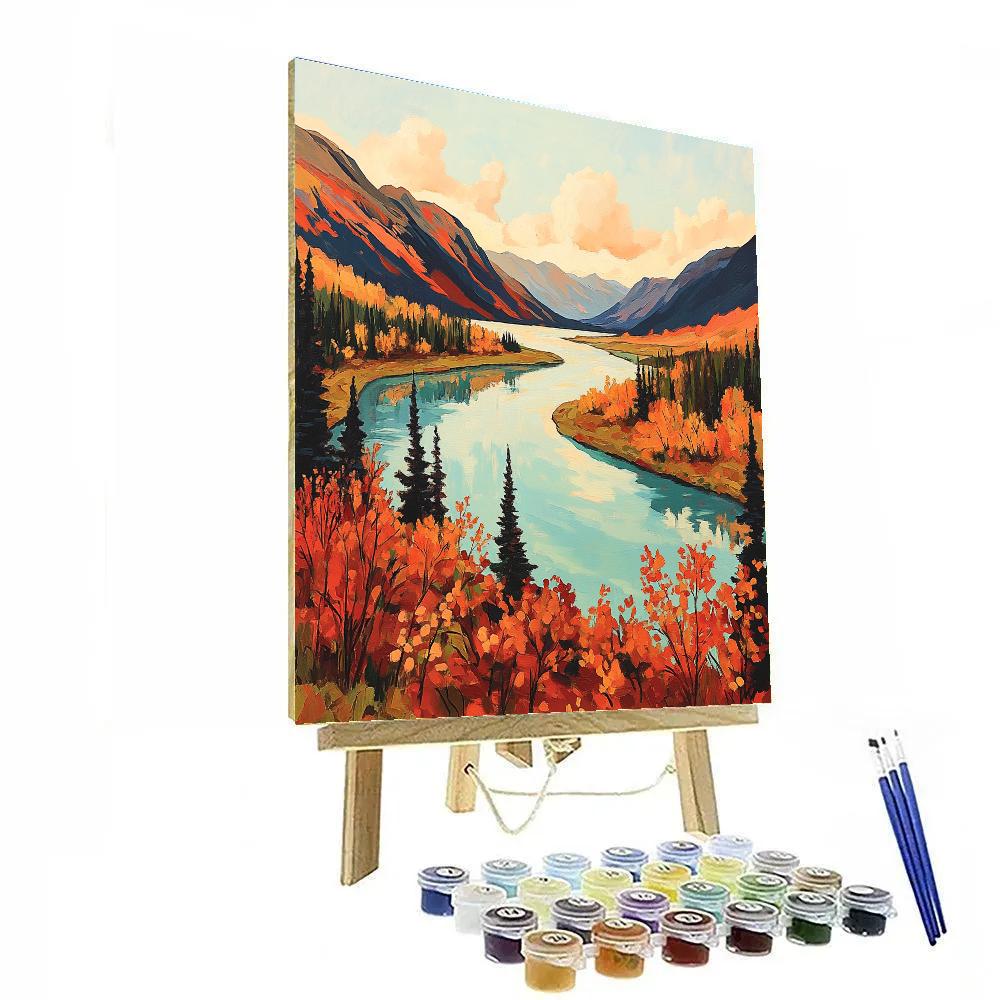 Franklin Carmichael Inspired Emerald River Through Autumn Shield paint by number