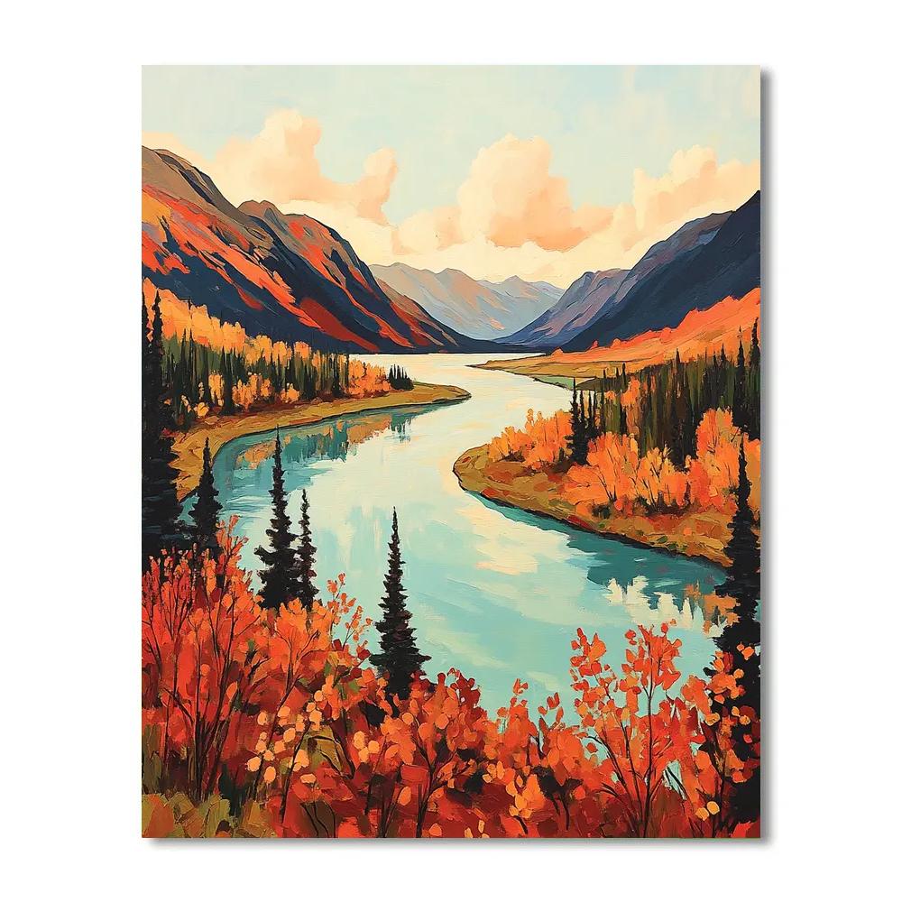 Franklin Carmichael Inspired Emerald River Through Autumn Shield paint by number