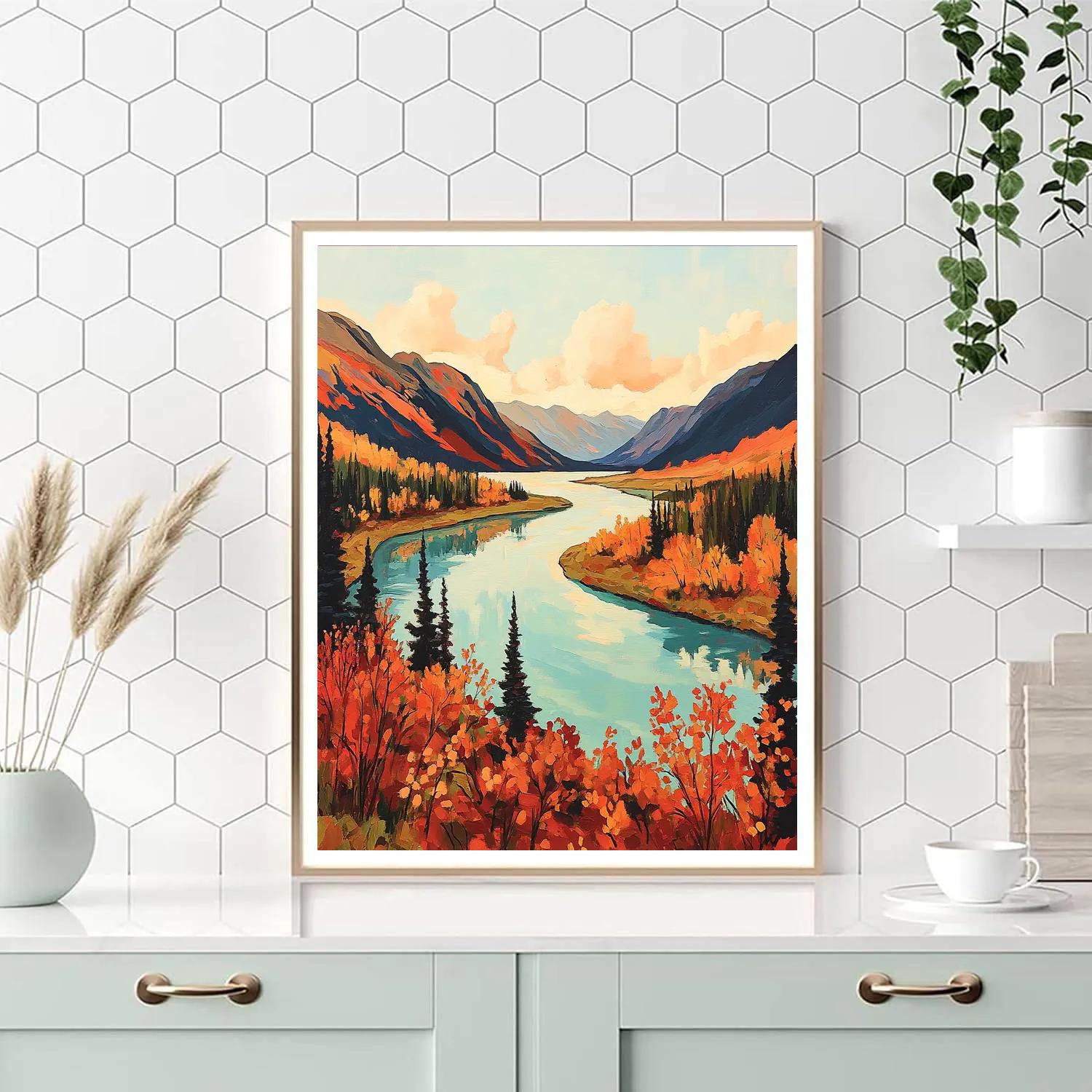 Franklin Carmichael Inspired Emerald River Through Autumn Shield paint by number
