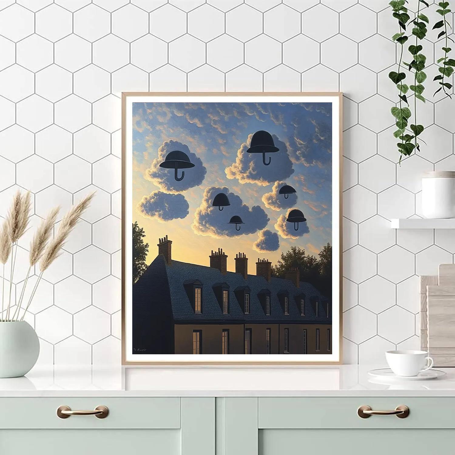 Magritte Inspired Clouded City Rooftops Paint by numbers kits