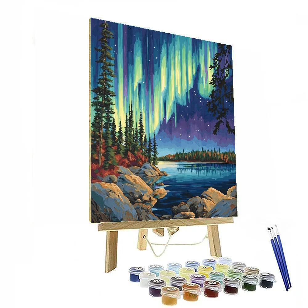 J. E. H. MacDonald Inspired Aurora Pines Over Northern Lake paint by number