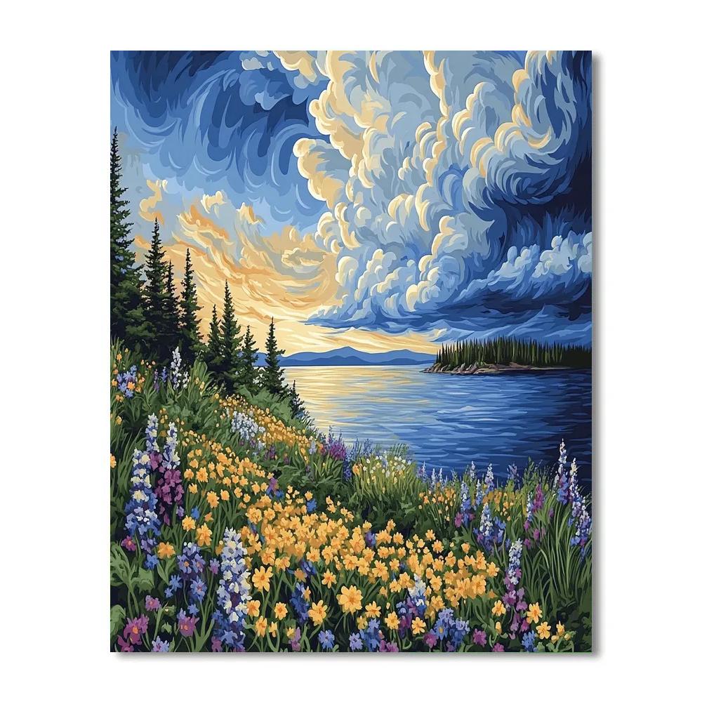 J. E. H. MacDonald Inspired Wildflower Shore And Gathering Storm paint by number