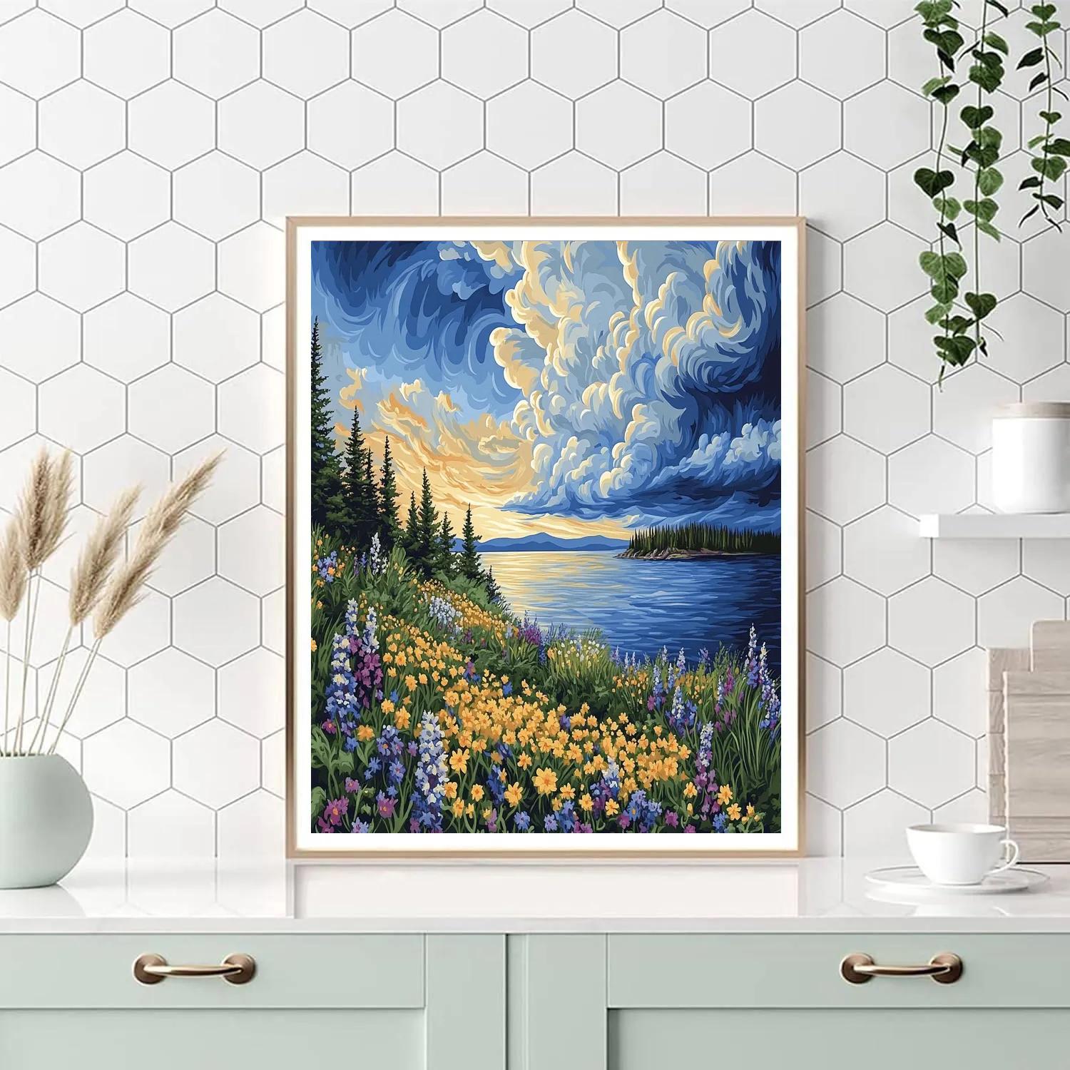 J. E. H. MacDonald Inspired Wildflower Shore And Gathering Storm paint by number