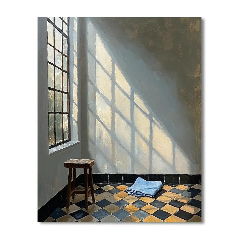 Johannes Vermeer Inspired Delft Window Light On Tiled Floor painting number kit