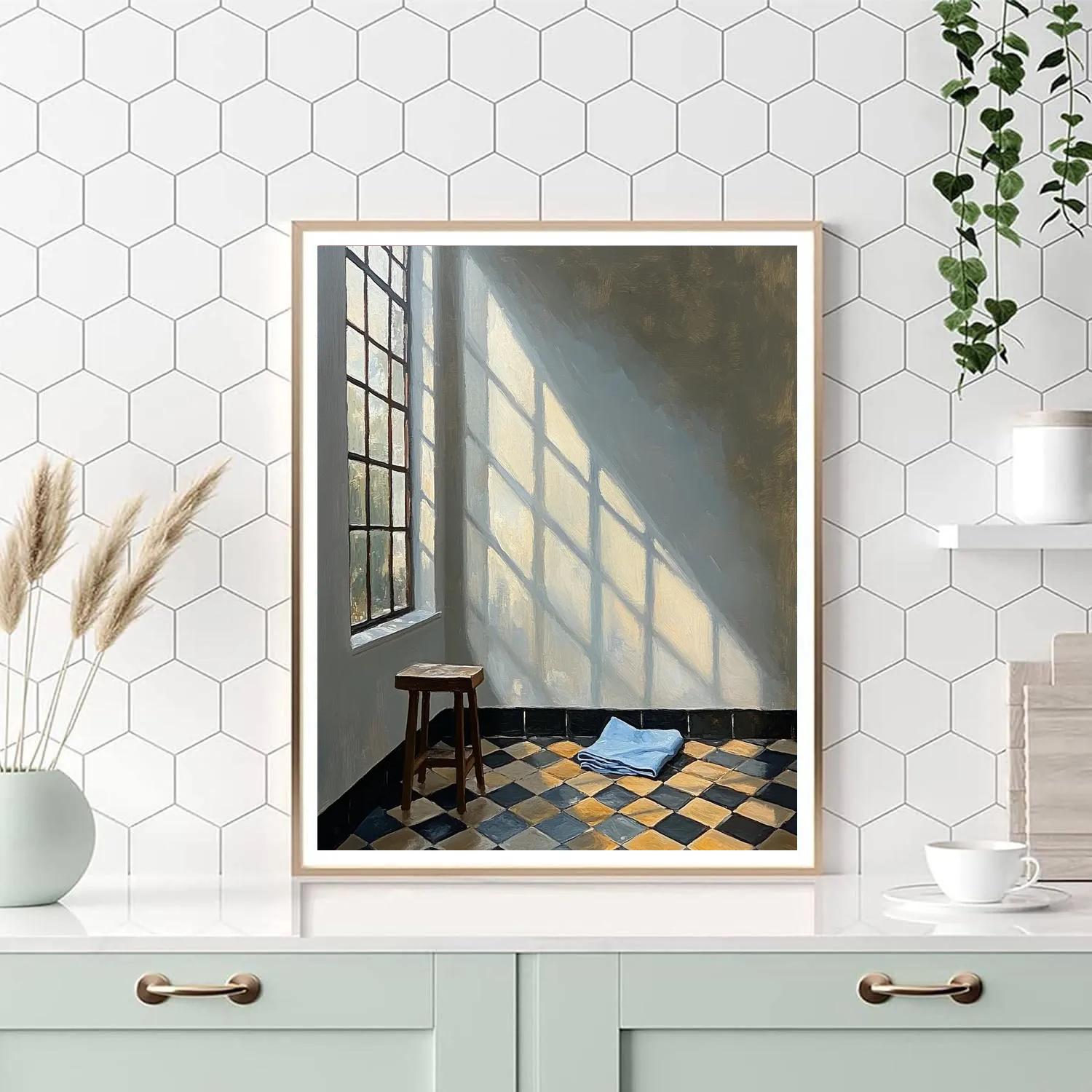 Johannes Vermeer Inspired Delft Window Light On Tiled Floor painting number kit