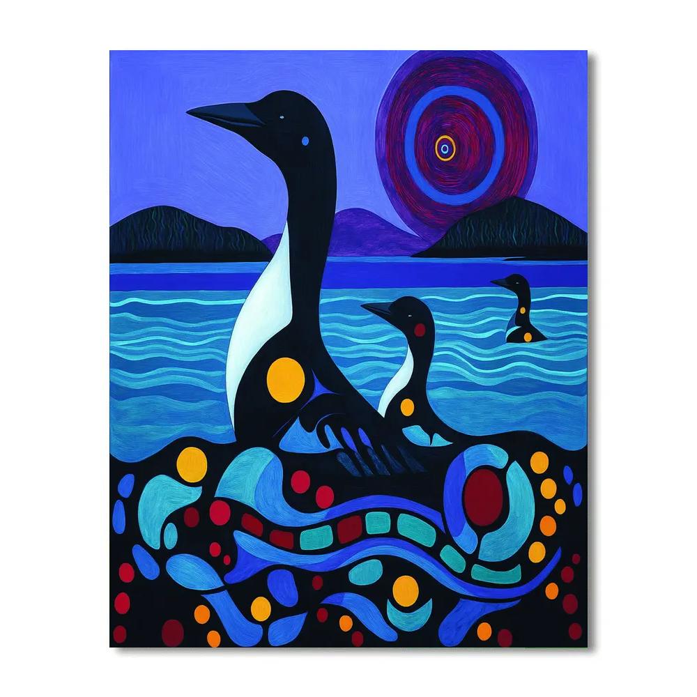 Norval Morrisseau Inspired Loon Echoes On Spirit Lake Paint by numbers art