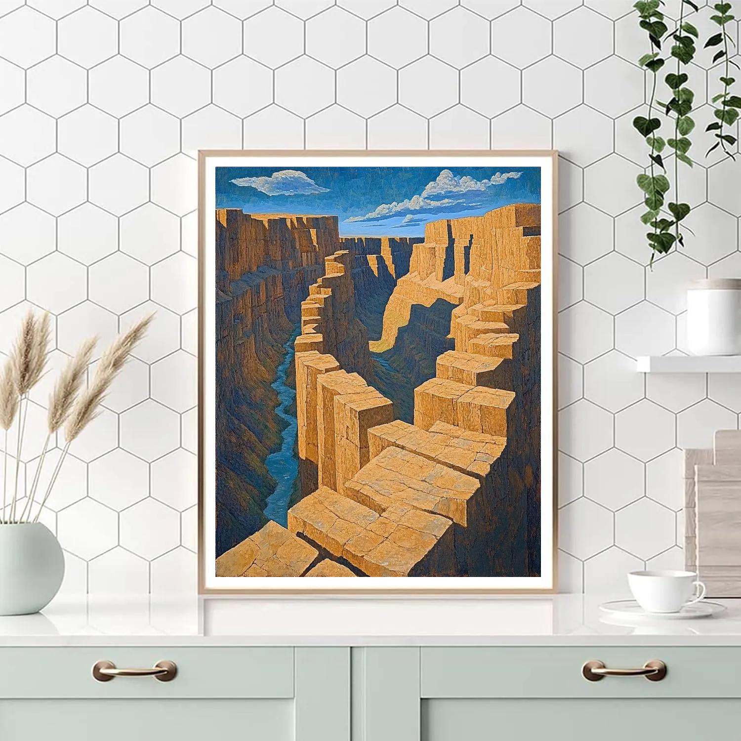 Pablo Picasso Inspired Cubist Canyon Landscape Number painting
