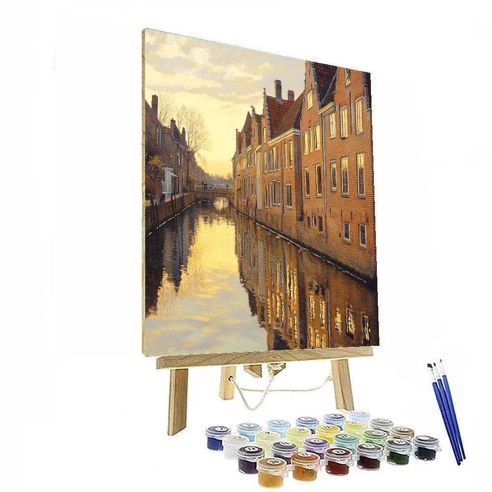 Johannes Vermeer Inspired Delft Canal Reflections At Dusk Paint by numbers art