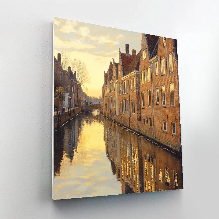 Johannes Vermeer Inspired Delft Canal Reflections At Dusk Paint by numbers art
