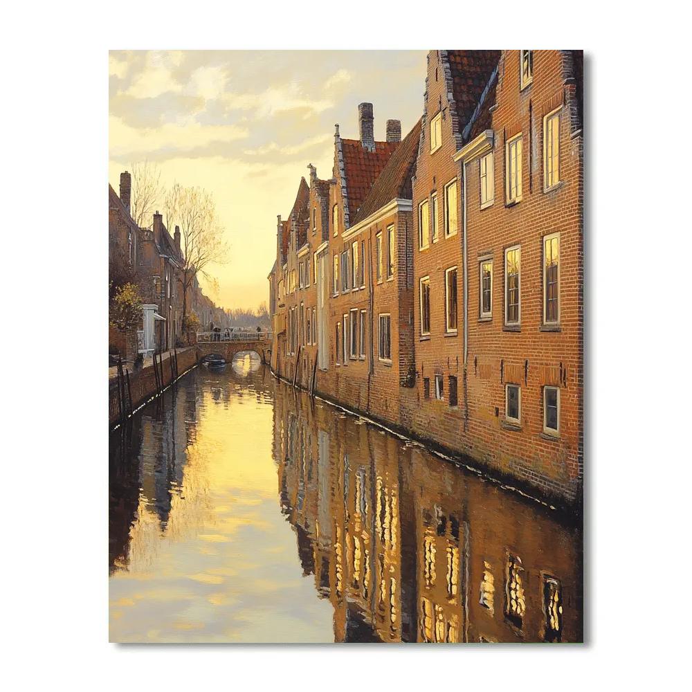 Johannes Vermeer Inspired Delft Canal Reflections At Dusk Paint by numbers art