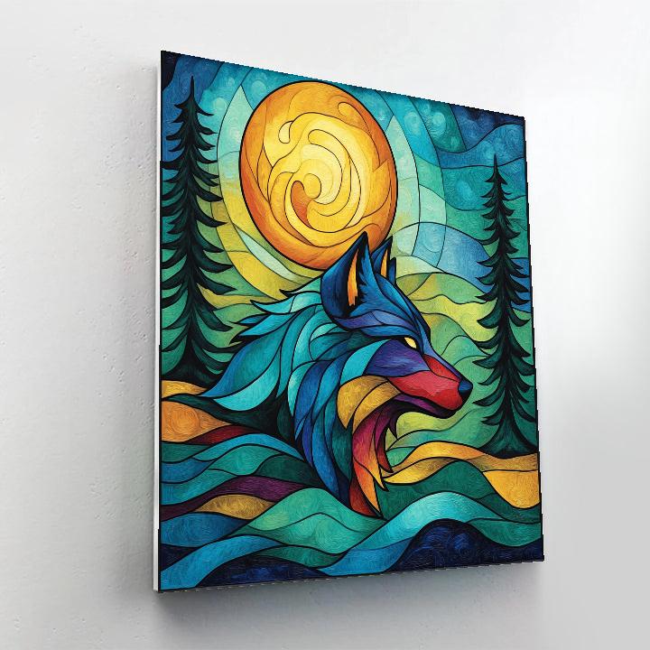 Norval Morrisseau Inspired Wolf Moon Over Forest Currents paint by numbers