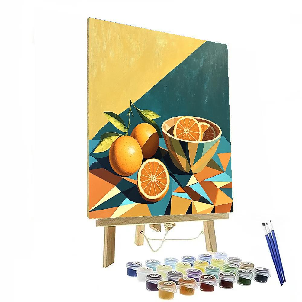 Pablo Picasso Inspired Fractured Still Life With Citrus And Clay Bowl Paint by numbers kits