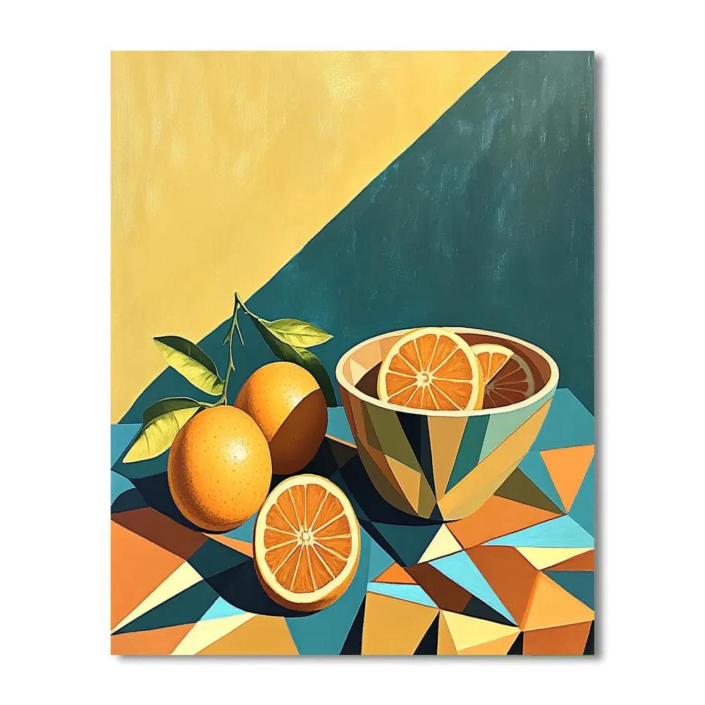 Pablo Picasso Inspired Fractured Still Life With Citrus And Clay Bowl Paint by numbers kits