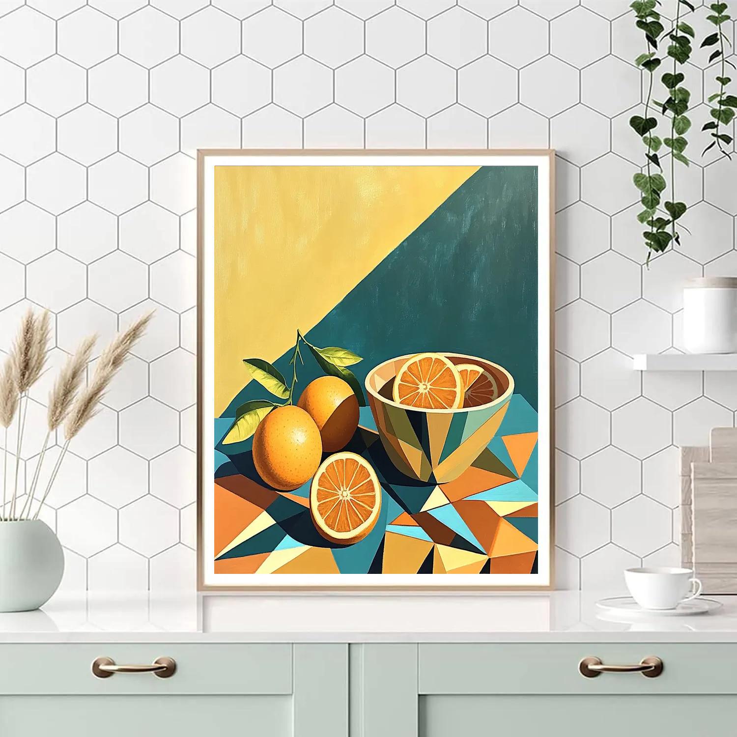 Pablo Picasso Inspired Fractured Still Life With Citrus And Clay Bowl Paint by numbers kits
