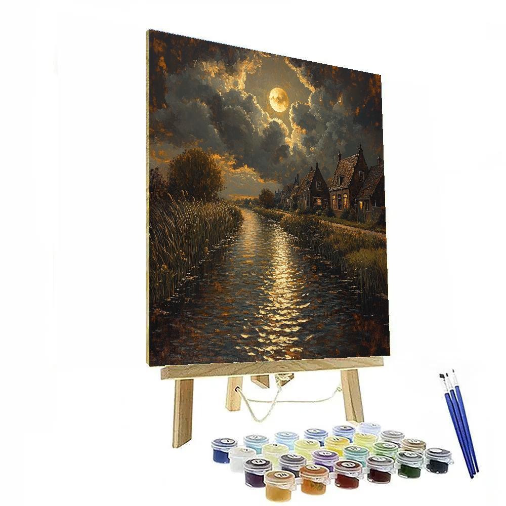Rembrandt Inspired Moonlit Canal Under Gathering Storm DIY paint by numbers