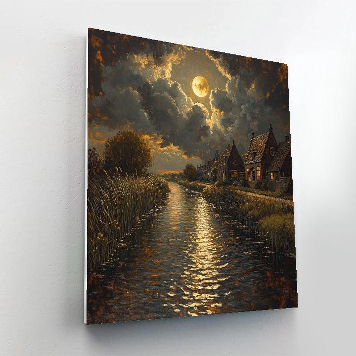Rembrandt Inspired Moonlit Canal Under Gathering Storm DIY paint by numbers
