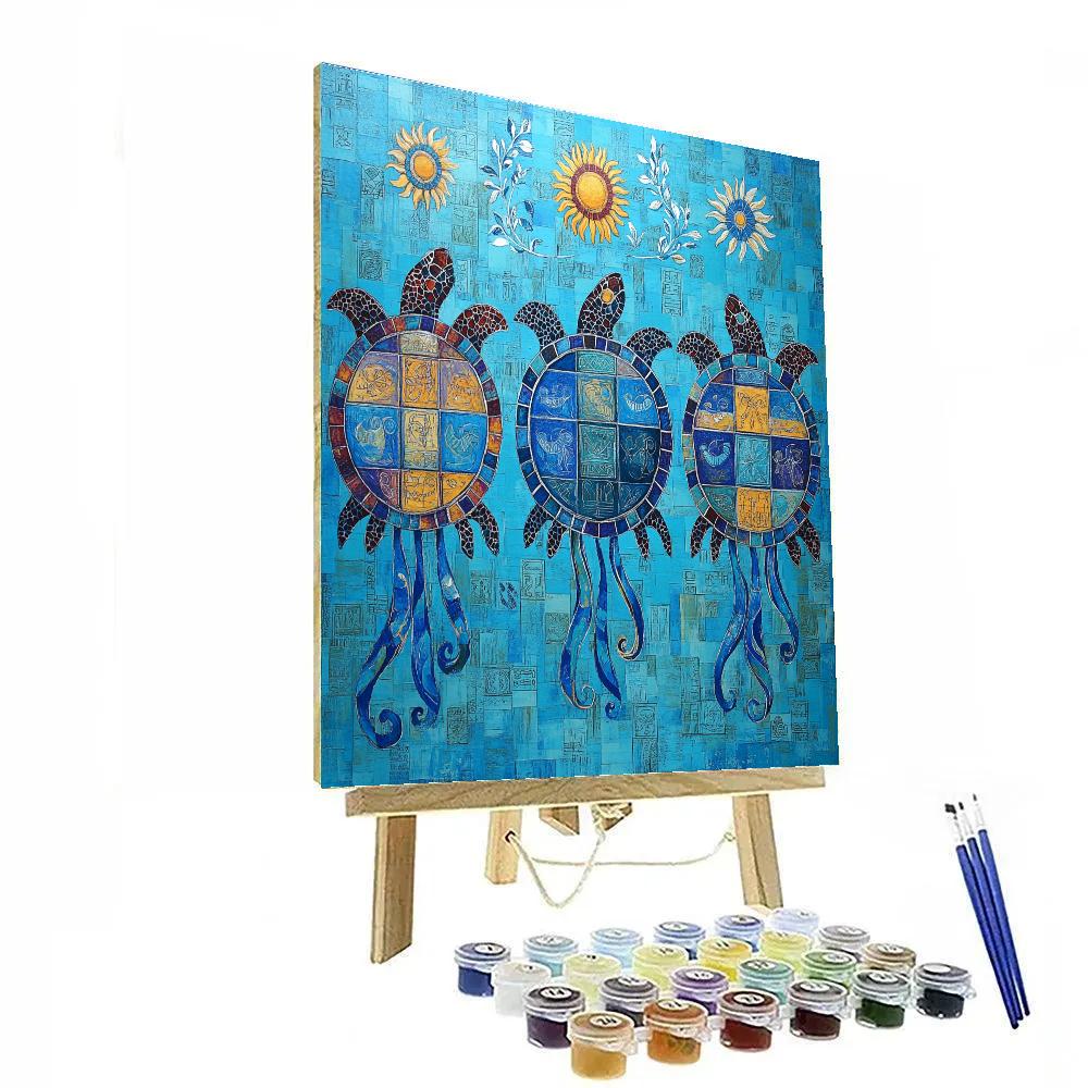 Norval Morrisseau Inspired Turtles Carrying Rivers Of Light paint by number