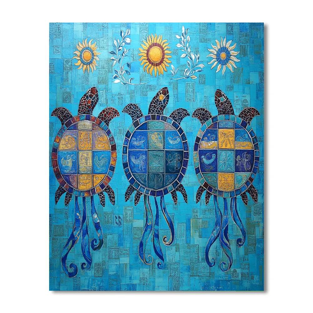 Norval Morrisseau Inspired Turtles Carrying Rivers Of Light paint by number