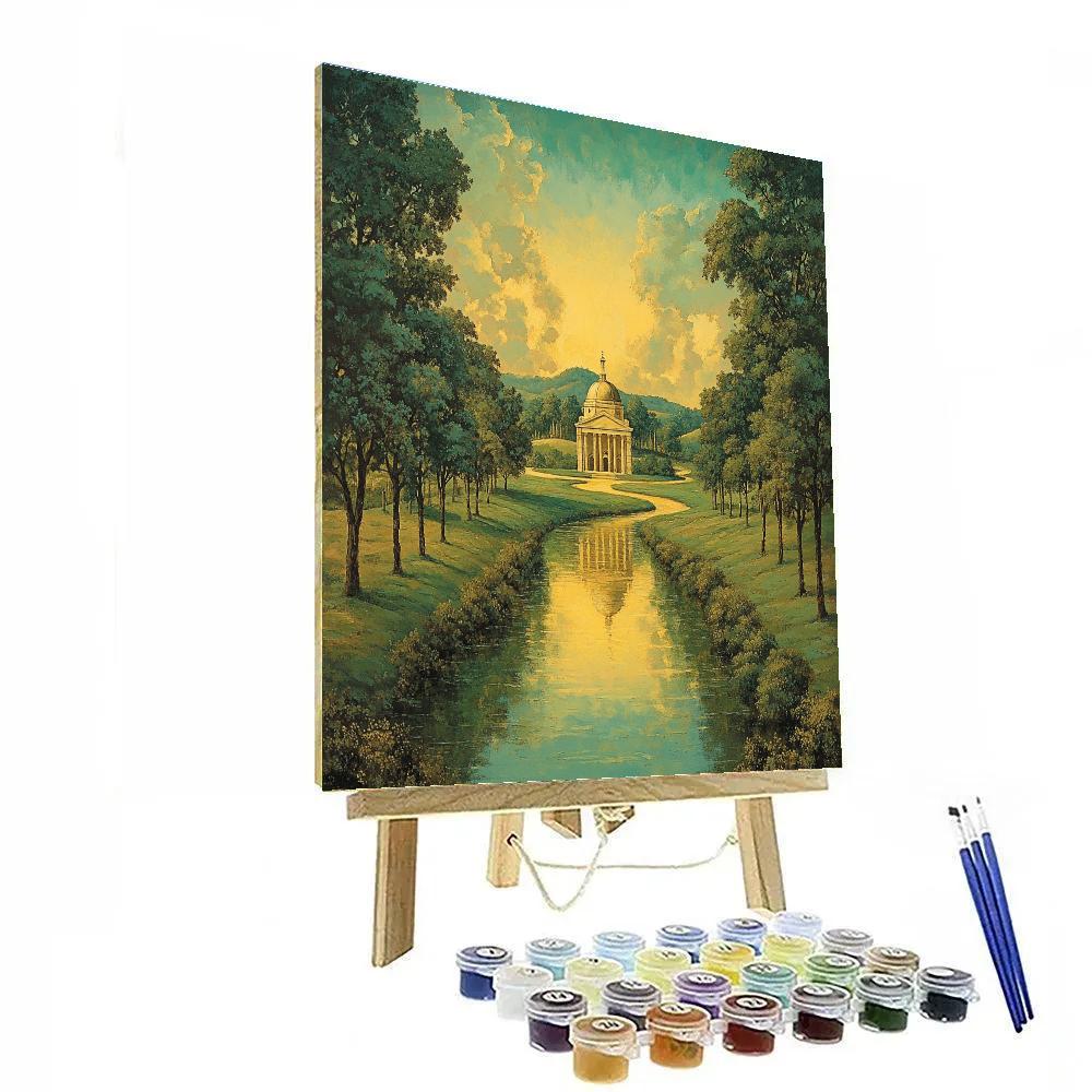 Raphael Inspired Harmonious River Bend With Distant Sanctuary Number painting