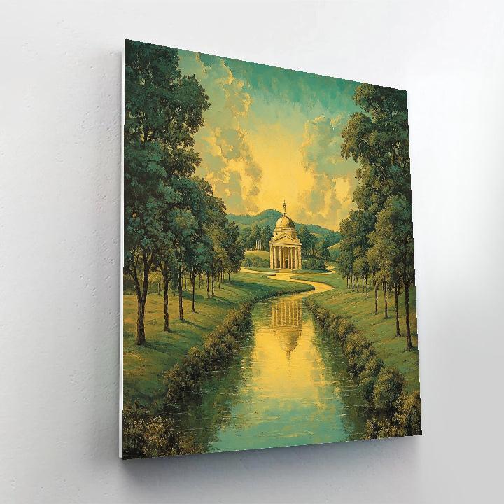 Raphael Inspired Harmonious River Bend With Distant Sanctuary Number painting