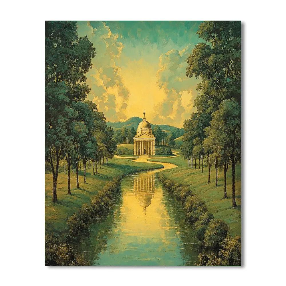 Raphael Inspired Harmonious River Bend With Distant Sanctuary Number painting