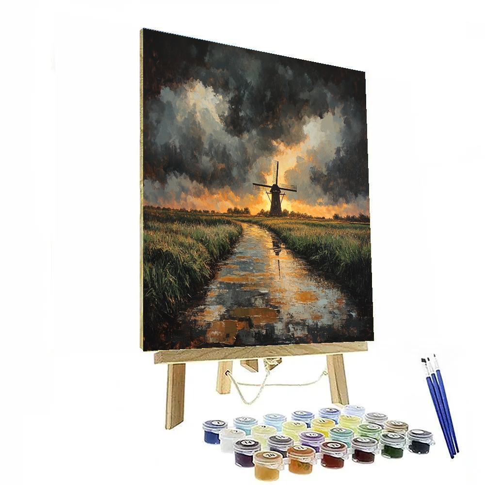Rembrandt Inspired Windmill Beyond Rain Soaked Fields Numbered painting kits