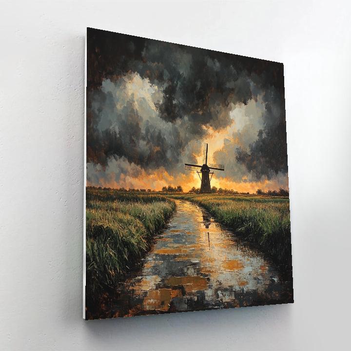 Rembrandt Inspired Windmill Beyond Rain Soaked Fields Numbered painting kits