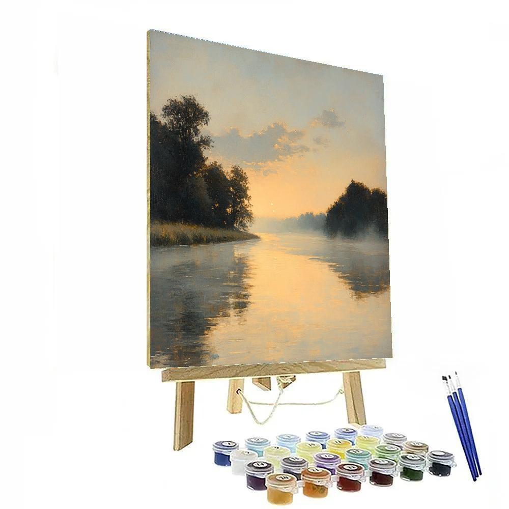 Rembrandt Inspired Dawn Mist Over Riverbank Copse DIY paint by numbers