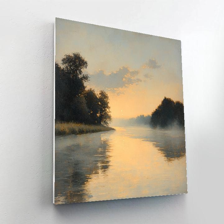 Rembrandt Inspired Dawn Mist Over Riverbank Copse DIY paint by numbers