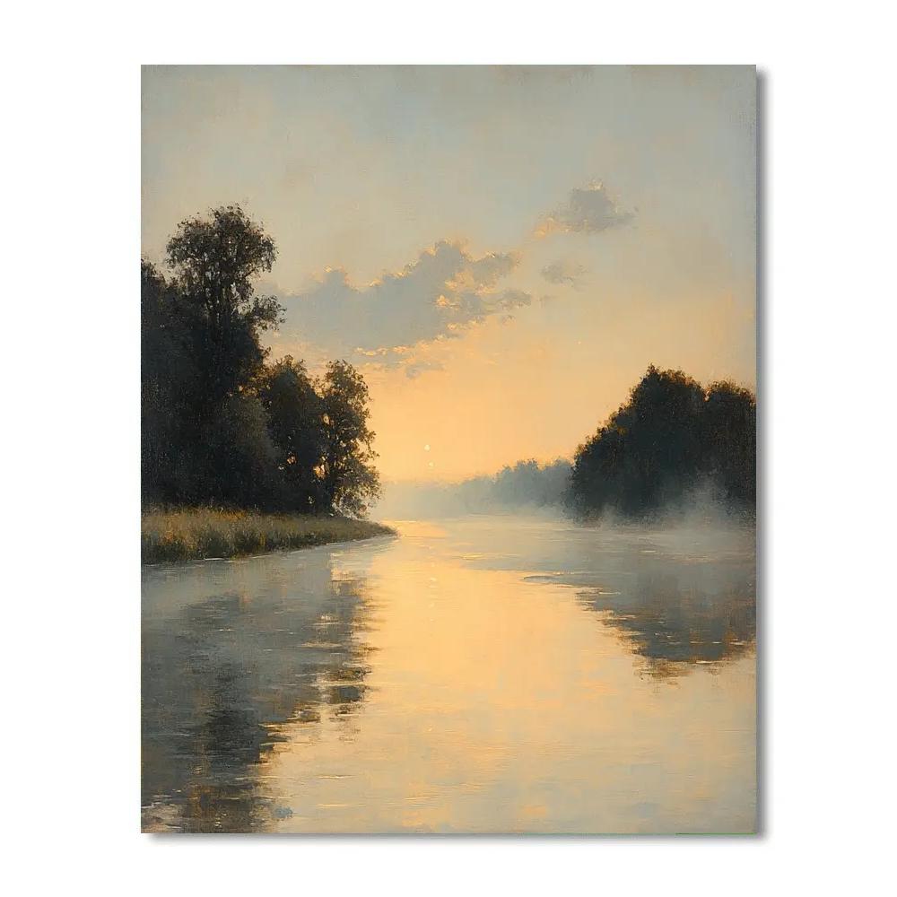 Rembrandt Inspired Dawn Mist Over Riverbank Copse DIY paint by numbers