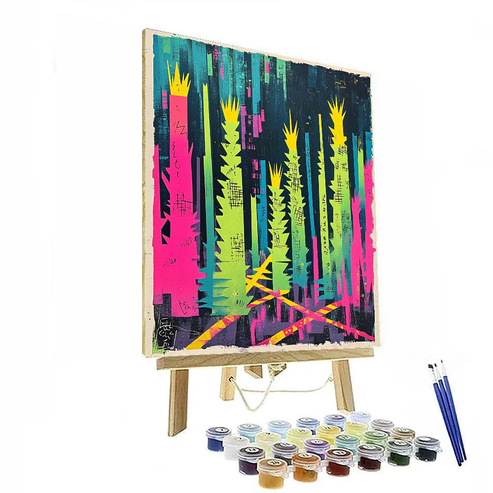 Jean Michel Basquiat Inspired Neon Forest Of Symbols Painting by numbers kit