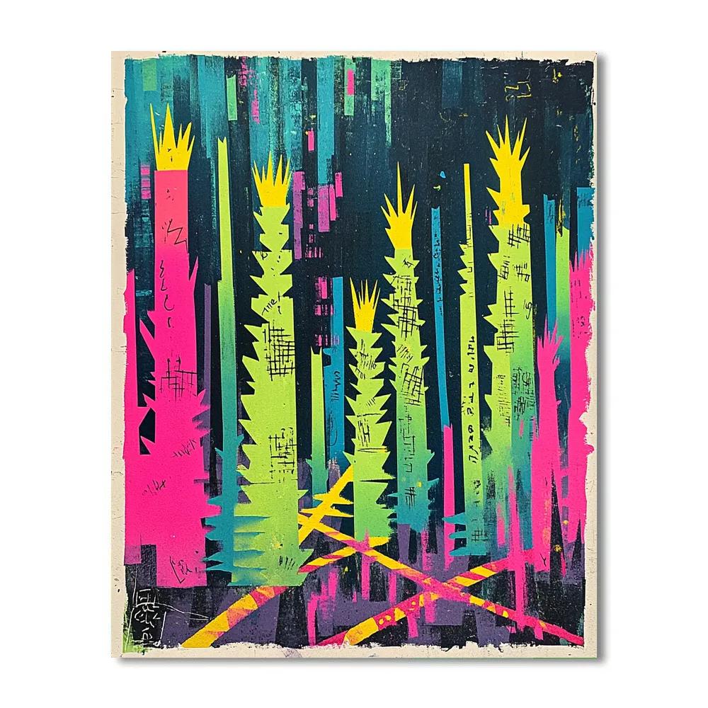 Jean Michel Basquiat Inspired Neon Forest Of Symbols Painting by numbers kit